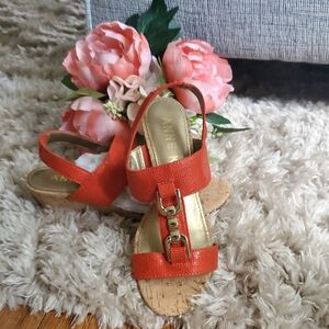 Anne Klein Women's 6.5 Slingback Sandals Orange Wedge